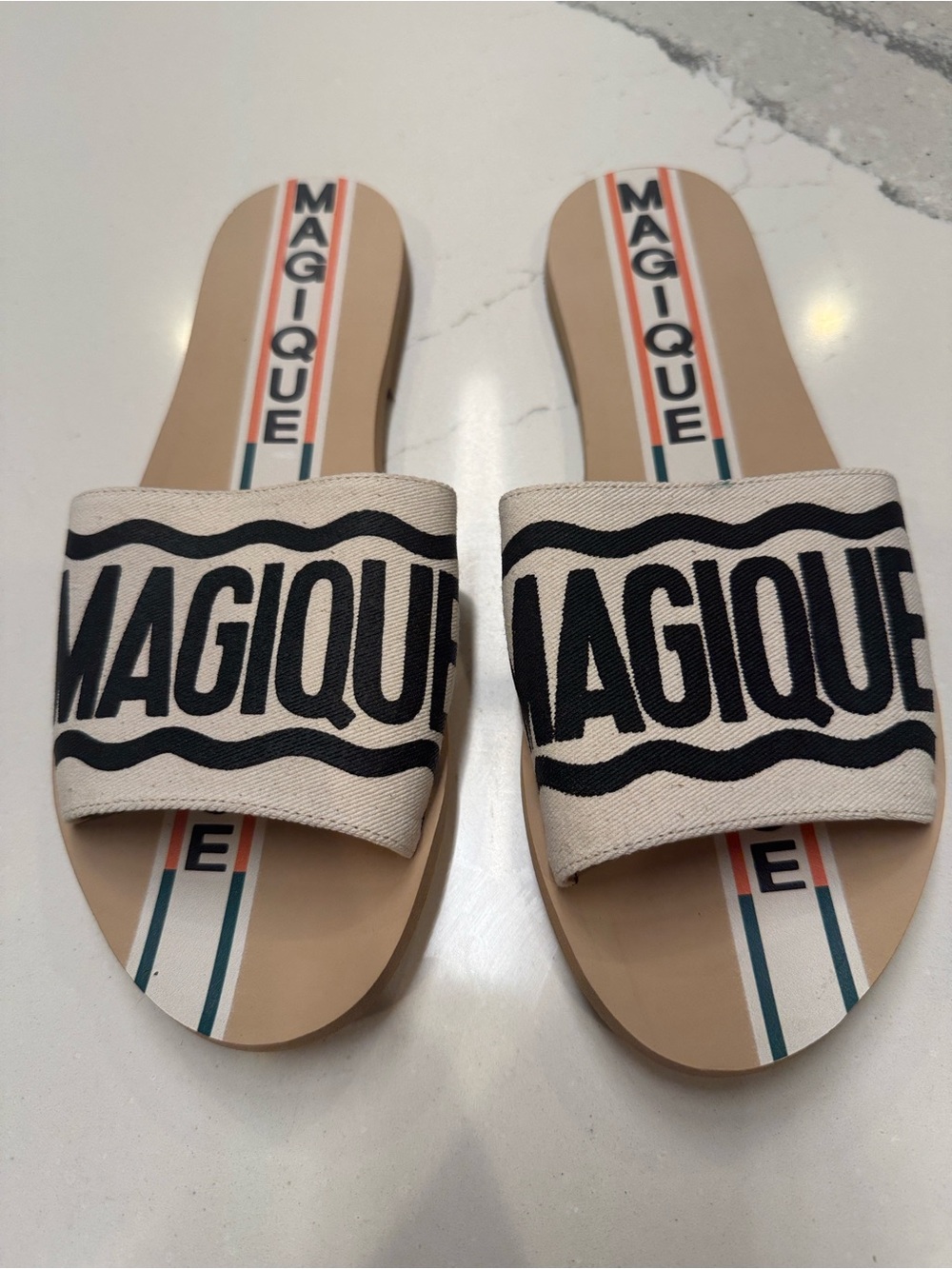 Hotel Magique for Anthropologie Canvas Logo Slide Sandals NWT SzEU39 - Picture 2 of 7
